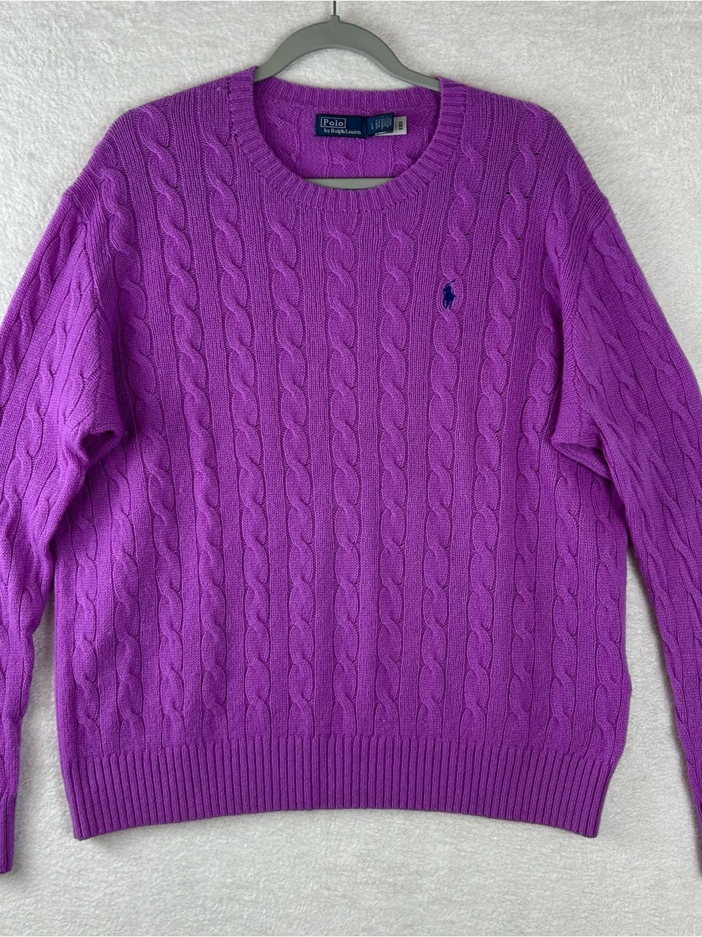 Polo by Ralph Lauren Bright Purple Cable-Knit Crew Sweater Wool Cashmere blend